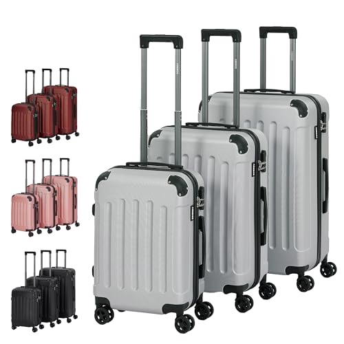 Arebos 3 pièces. Set de valises rigides I Coque rigide en ABS I Set de valises trolley I Valise de voyage avec...