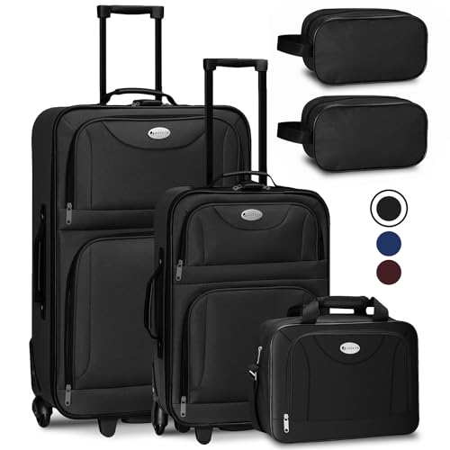 Juskys trolley suitcase set 5 piraso - 60 liters, 2 gulong, soft shell, water-repellent fabric,...