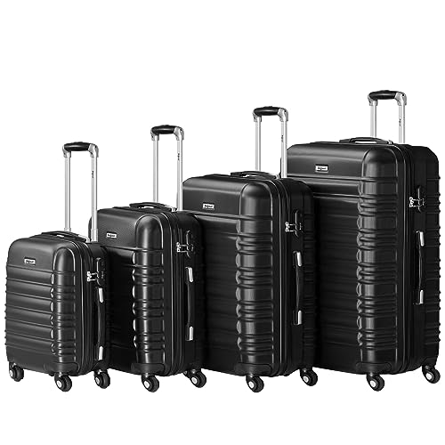Set di 4 valigie Zelsius, nere | Valigia rigida in ABS con serratura a combinazione, 4 ruote e interni...
