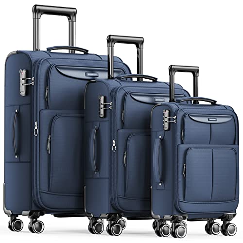 SHOWKOO 行李箱套装 3 件套布质行李箱软壳可扩展旅行行李箱轻便耐用拉杆箱...