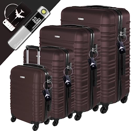 Devila® 硬壳行李箱套装，行李箱套装 4 件。 SML-XL，棕色 - 硬壳拉杆行李箱...